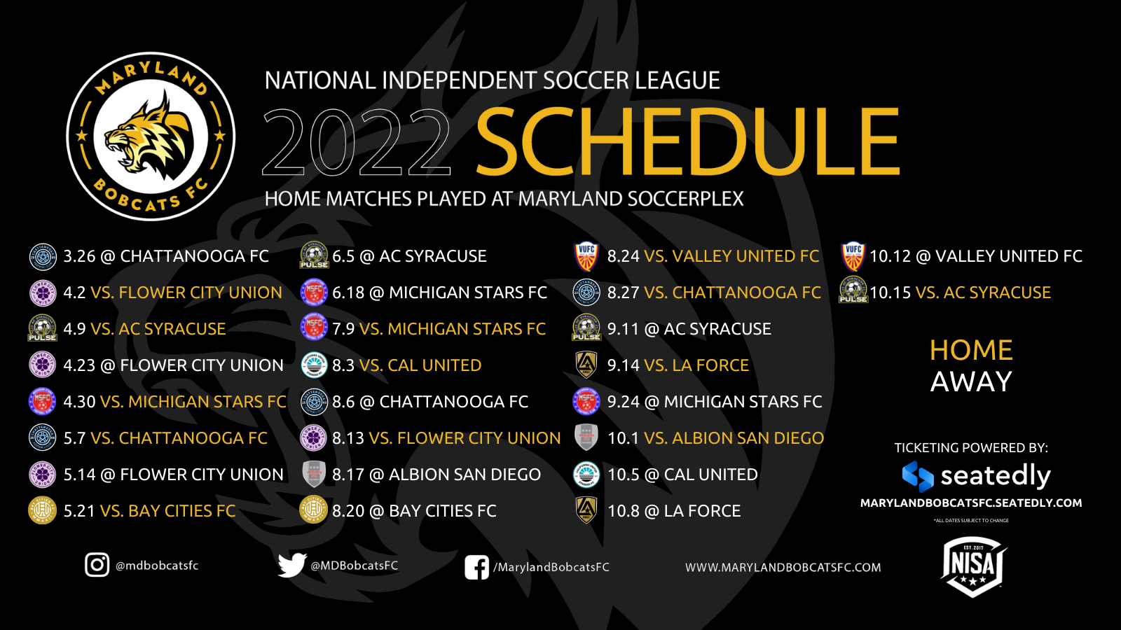 Maryland Bobcats FC Announce 2022 NISA Regular Season Schedule | Maryland Bobcats FC